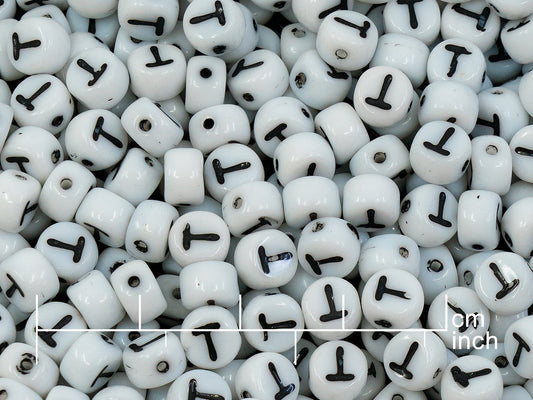 OUTLET 250g Pressed Czech Glass Letter Number Beads, 6 x 6 mm, (t), White Black Lined, Glass, Czech Republic