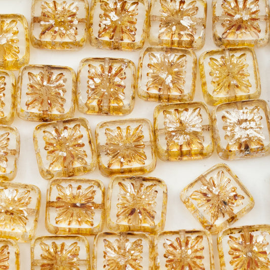 OUTLET 50g Table Cut Square Kiwi Beads, 10 x 10 mm, Crystal Senegal Silver (00030-15681), Glass, Czech Republic