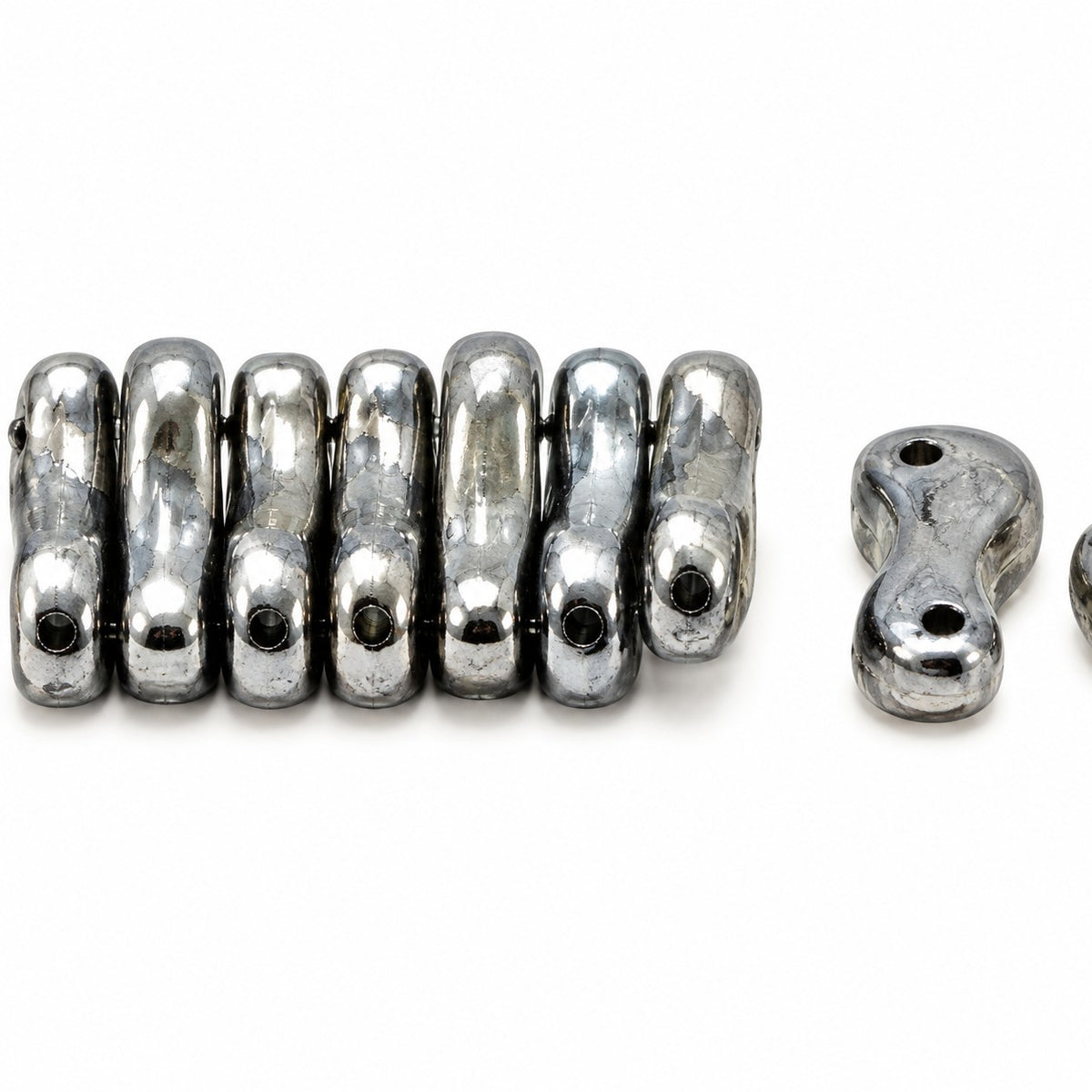 2-Hole Pressed Beads, Black Hematite (23980-14400), Glass, Czech Republic