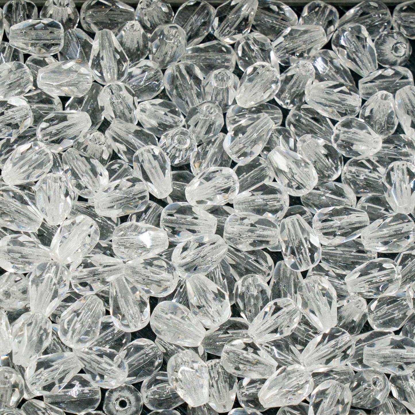 OUTLET 250g Pear Teardrop Beads Faceted Fire Polished, 7 x 5 mm, Crystal (00030-81800), Glass, Czech Republic