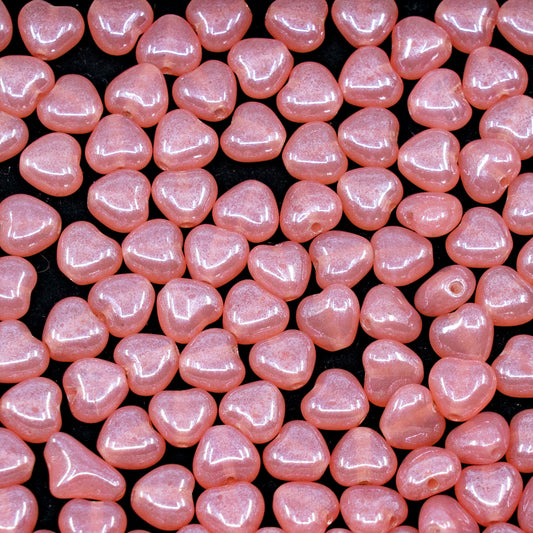 OUTLET 250g/50g Heart Beads, 6 x 6 mm, Opal Pink Hematite (71400-14400), Glass, Czech Republic