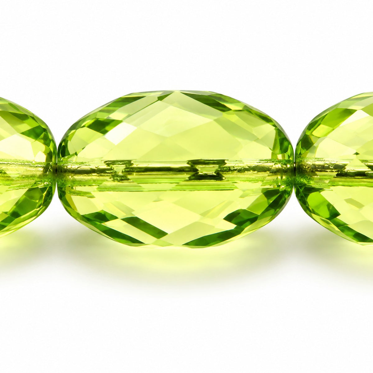 Oval Faceted Beads, Transparent Green (50400), Glass, Czech Republic