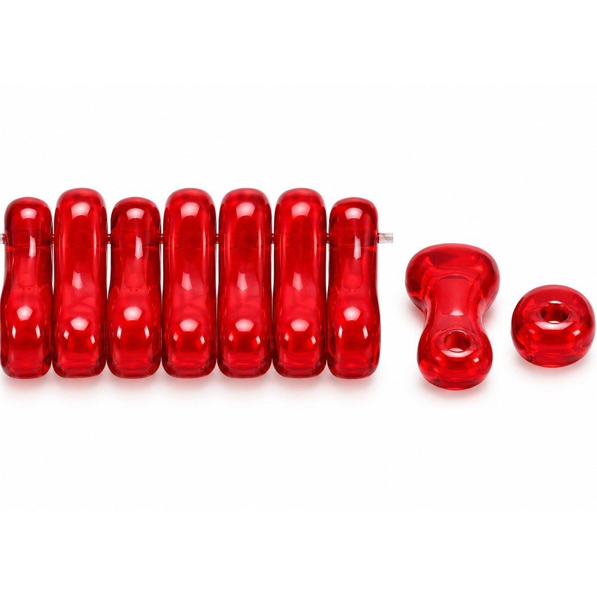 2-Hole Pressed Beads, Opaque Red (93200), Glass, Czech Republic