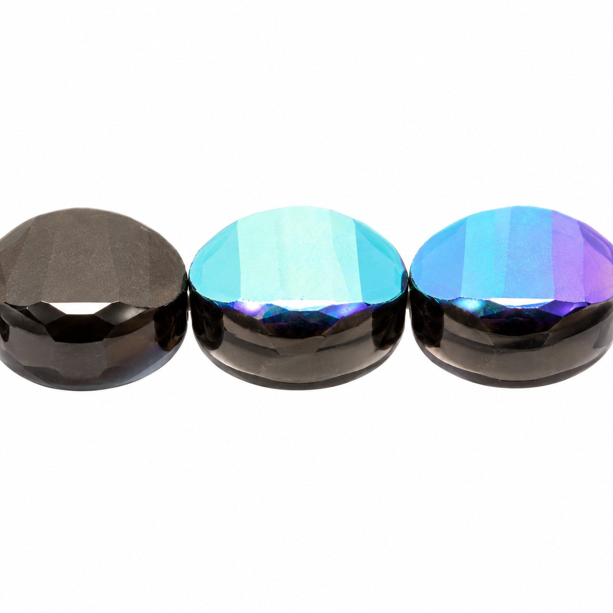 Oval Faceted Fire Polished Beads Special Cut, Black Ab (23980-28701), Glass, Czech Republic
