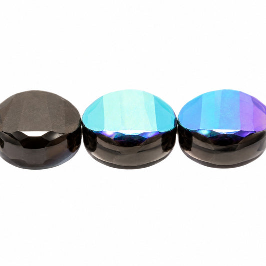 Oval Faceted Fire Polished Beads Special Cut, Black Ab (23980-28701), Glass, Czech Republic