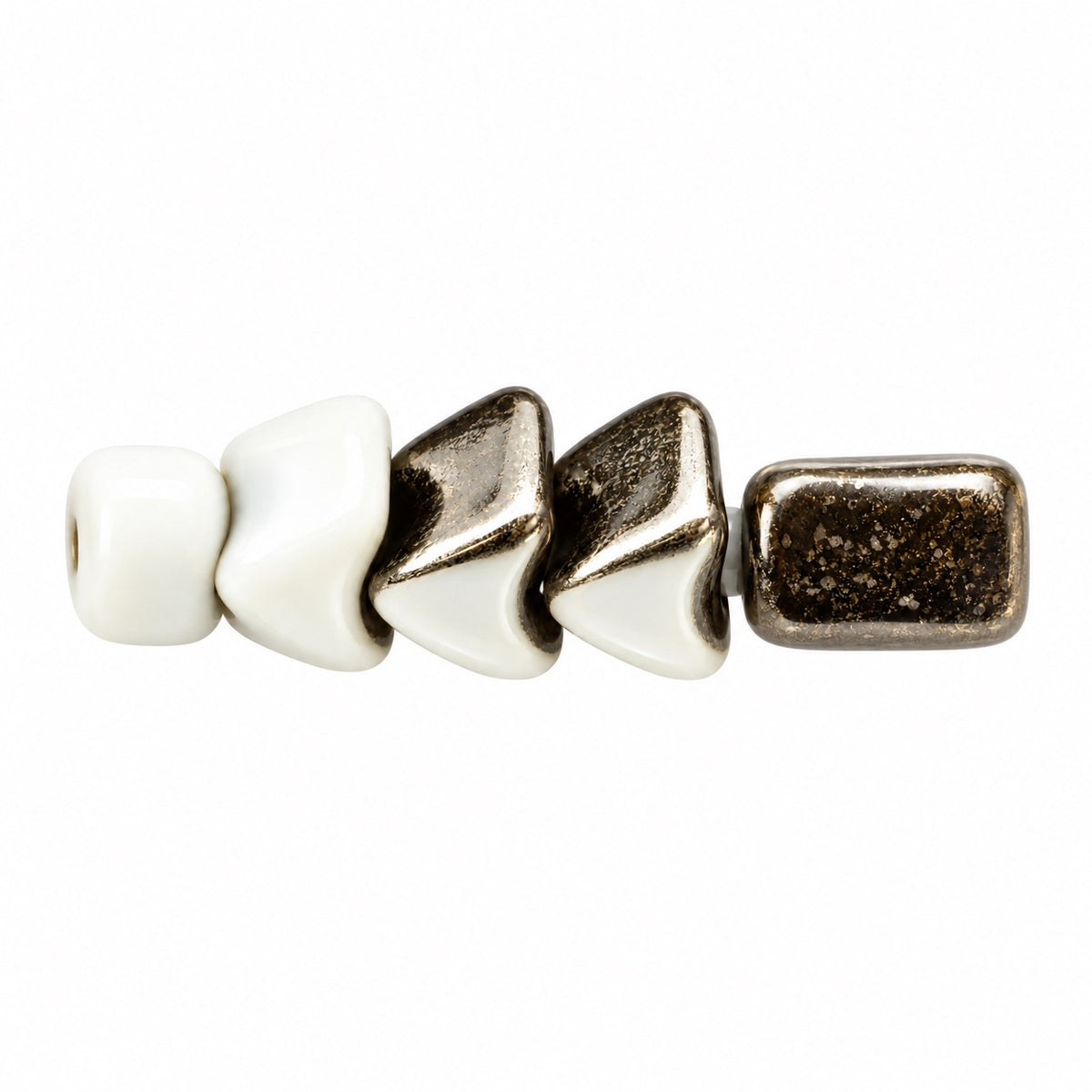 Dome Beads With Middle Hole, White Chrom (02010-27401), Glass, Czech Republic