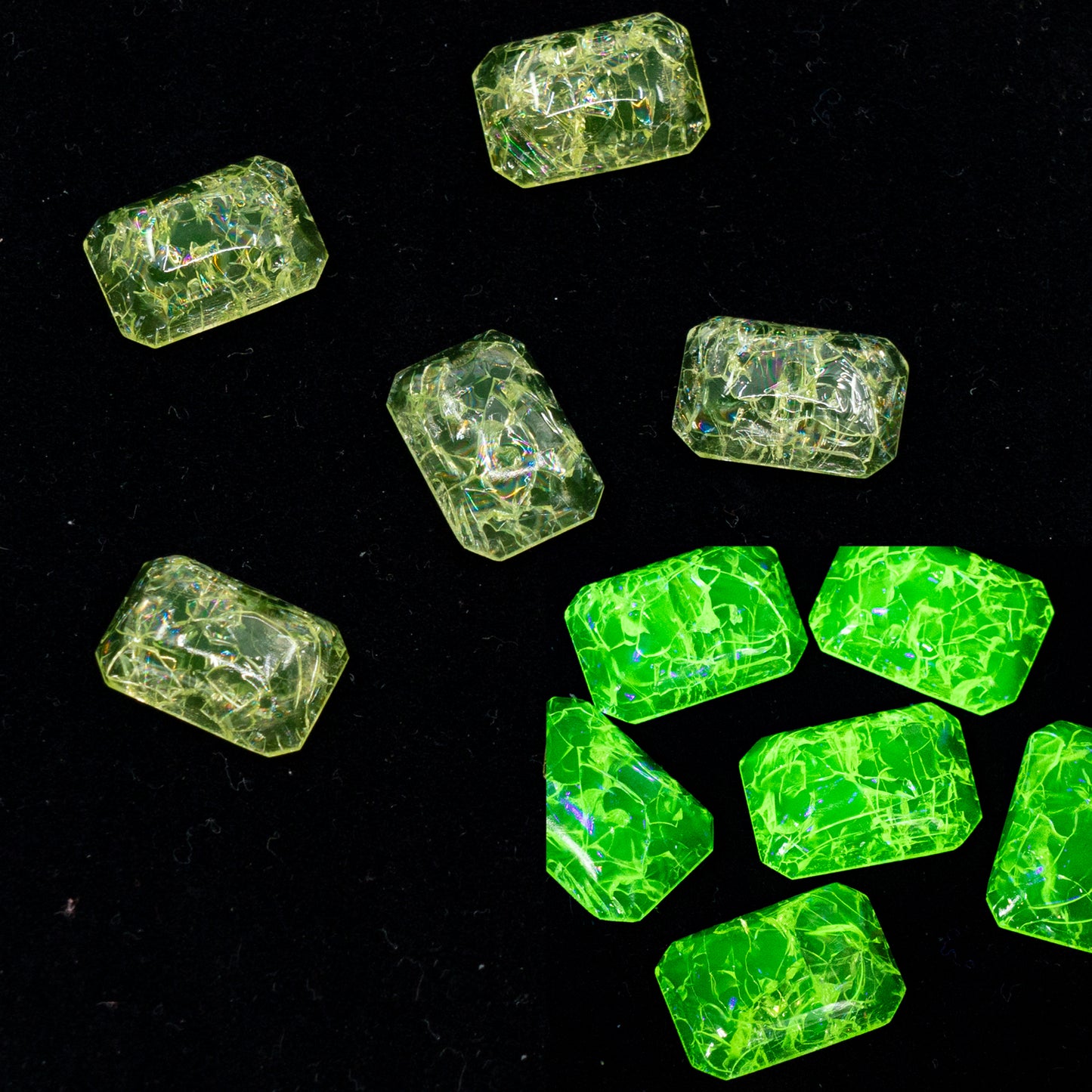 八角形凸圆形平底水晶玻璃石，黄色透明裂纹（80130-CR），捷克共和国