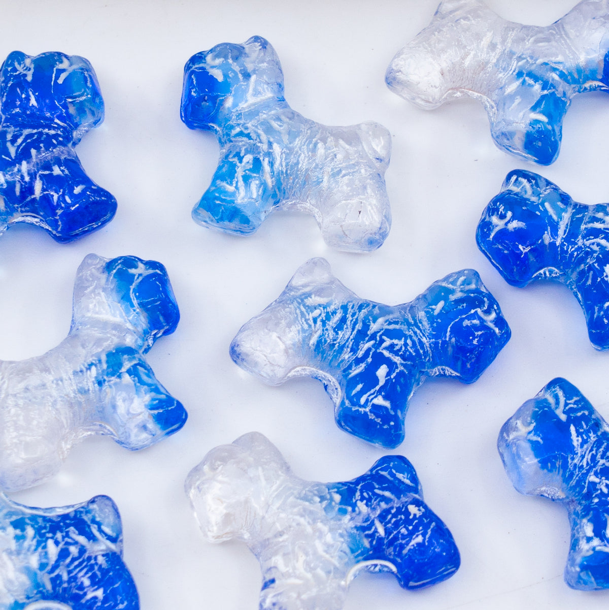 OUTLET 250g/50g Terrier Dog Beads, 19 x 17 mm, Mixed Crystal Blue White Lined (37008-54312), Glass, Czech Republic