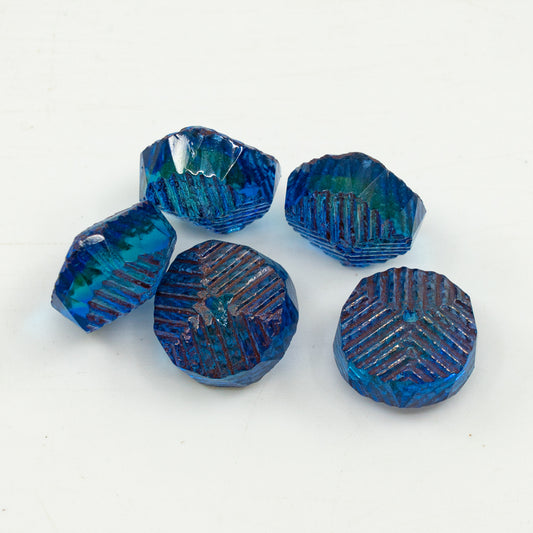 OUTLET 10 grams Pressed Beads, 14 x 9 mm, Blue Green Uranium Bronze (87311-14415), Glass, Czech Republic