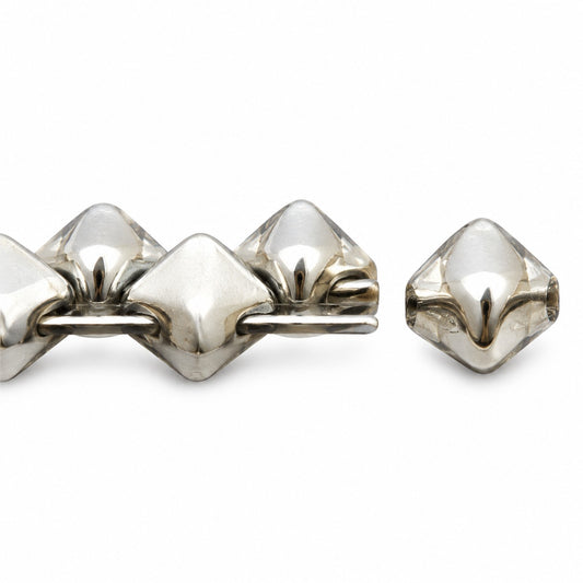 Silky 2-Hole Square Beads, Chalk White Crystal Silver Half Coating (03000-27001), Glass, Czech Republic