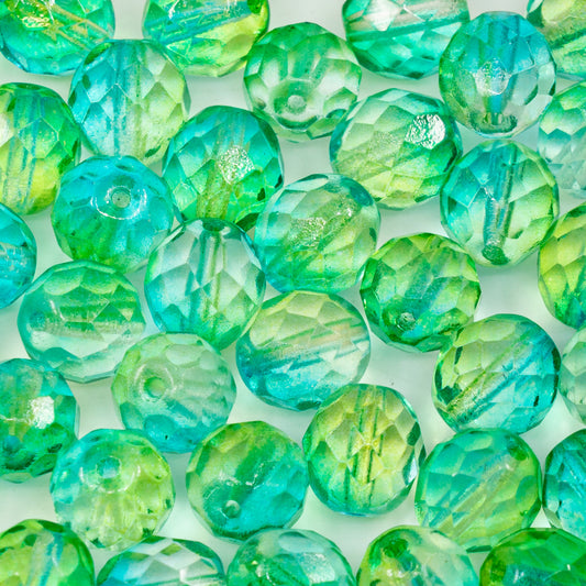 OUTLET 10 grams Faceted Round Fire Polished Beads, 10 x 10 mm, Crystal Green (00030-green), Glass, Czech Republic