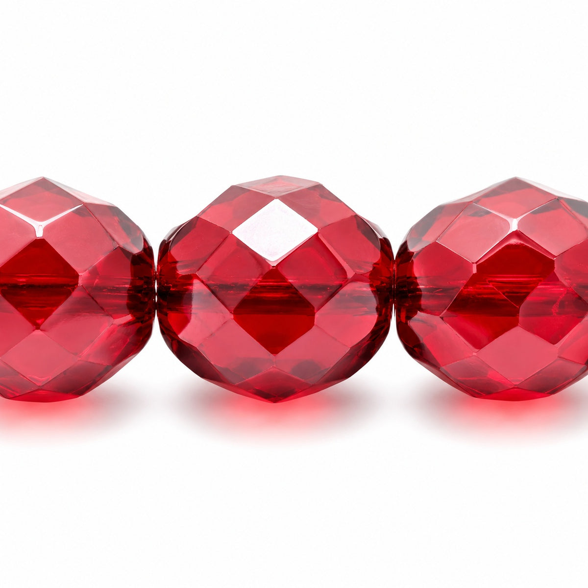 Faceted Round Fire Polished Beads, Transparent Red (90120), Glass, Czech Republic