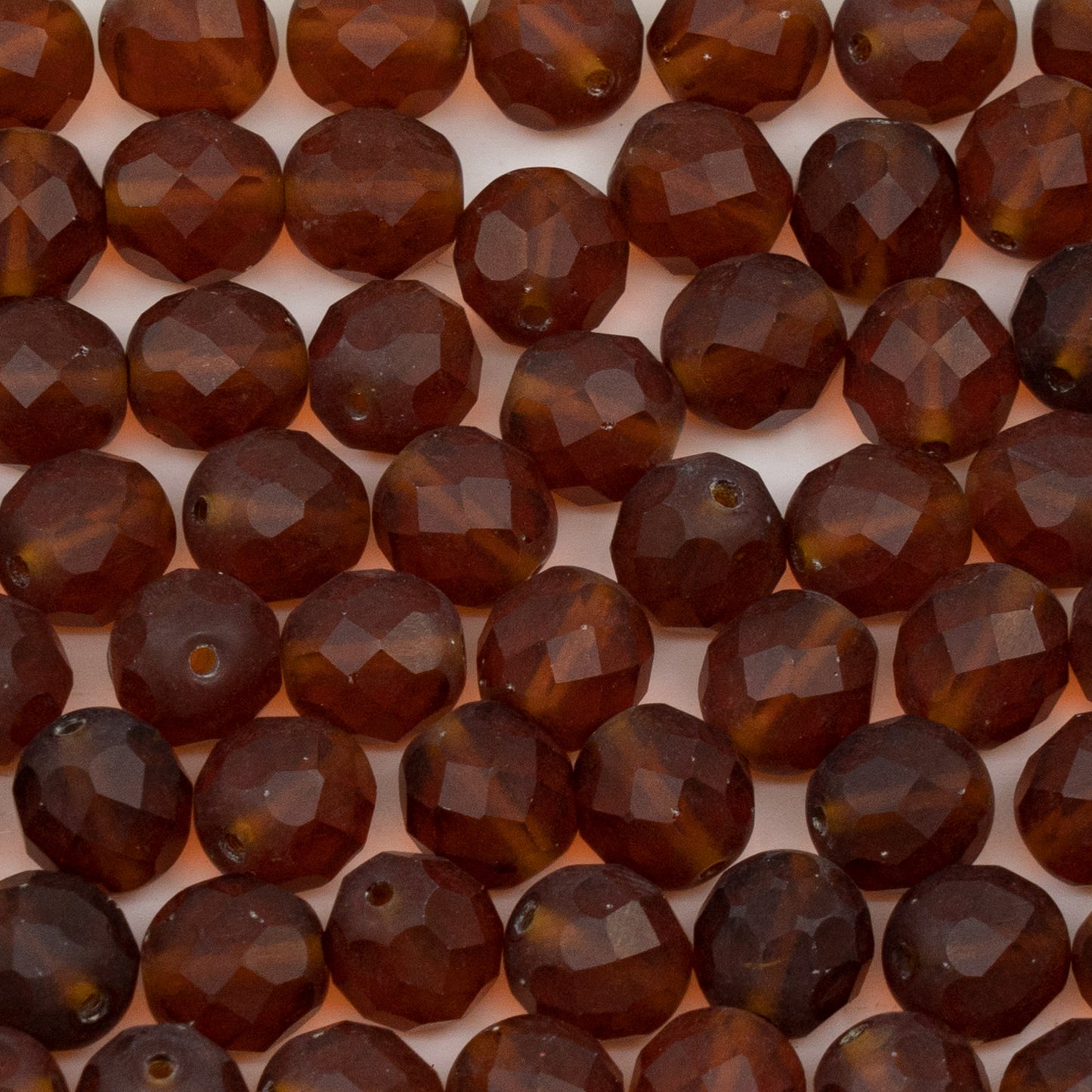 OUTLET 250g/50g Faceted Round Fire Polished Beads, 8 x 8 mm, Transparent Brown Matte (10090-84100), Glass, Czech Republic