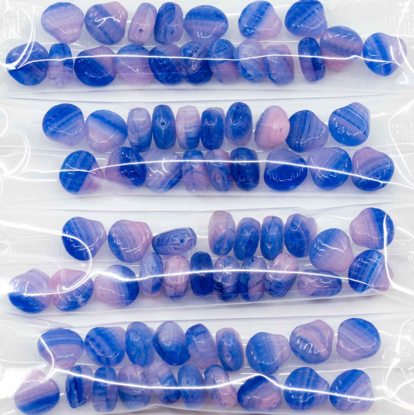 OUTLET 10 grams Flat Shell Beads, 9 x 9 mm, Opaque Pink Opal Blue (73010-31000), Glass, Czech Republic