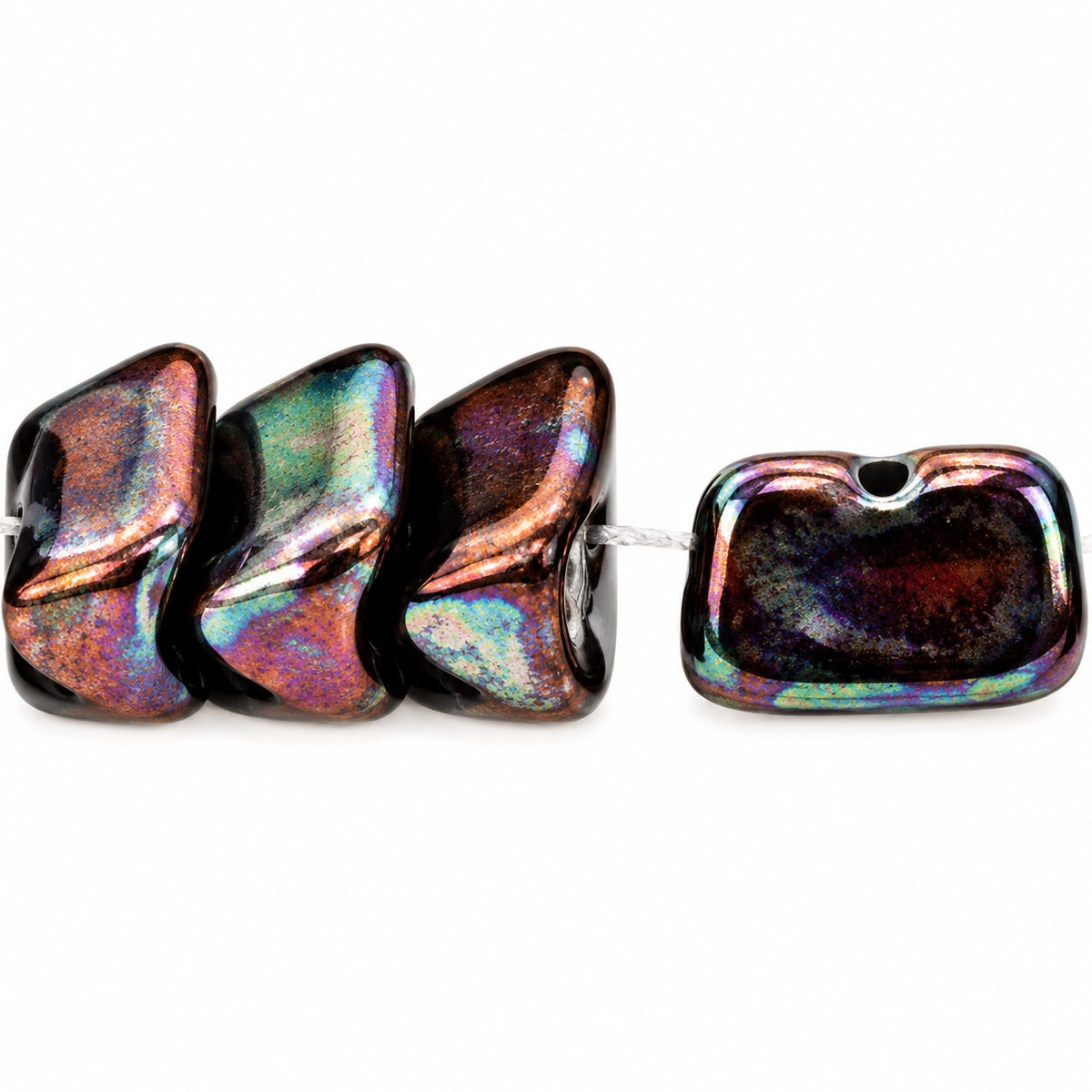 Dome Beads With Middle Hole, Black Vega Iris (23980-15781), Glass, Czech Republic