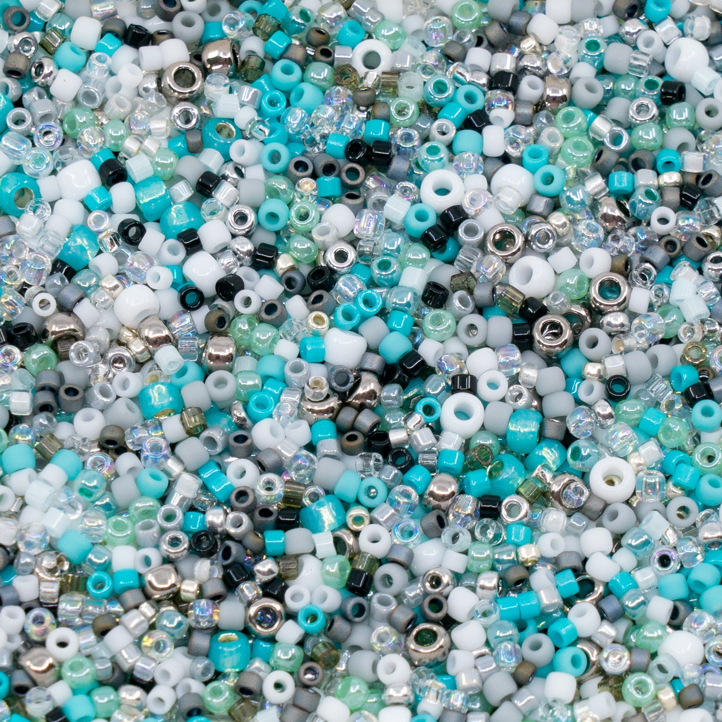 OUTLET 10 grams Toho Miyuku Mixed Seed Beads, White Black Turquoise, Glass, Japan
