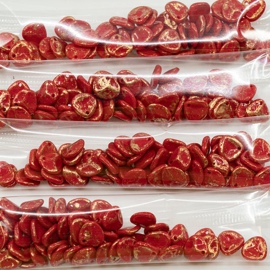 OUTLET 10 grams Rose Petal Beads, 8 x 7 mm, Red Gold Splash (93190-94401), Glass, Czech Republic