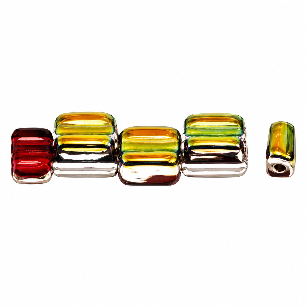 Silky 2-Hole Square Beads, Transparent Red Crystal Vitrail Medium Coating (90100-28101), Glass, Czech Republic