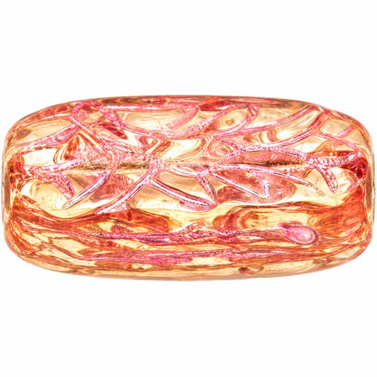 Oval With Ornament Beads, Transparent Yellow Pink Lined (80100-54321), Glass, Czech Republic