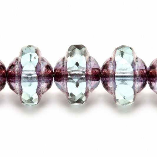 Faceted Special Cut Beads Ufo, Transparent Aqua Bronze (60000-14415), Glass, Czech Republic