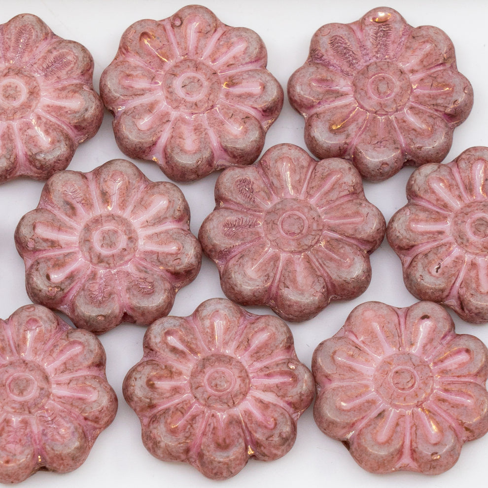OUTLET 10 grams Daisy Flower Bead, 18 x 18 mm, White Luster Violet Full Coated (02010-14496), Glass, Czech Republic