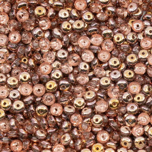 OUTLET 10 grams Space Disk Beads, 4 x 4 mm, Crystal Rose Gold Capri (00030-27101), Glass, Czech Republic