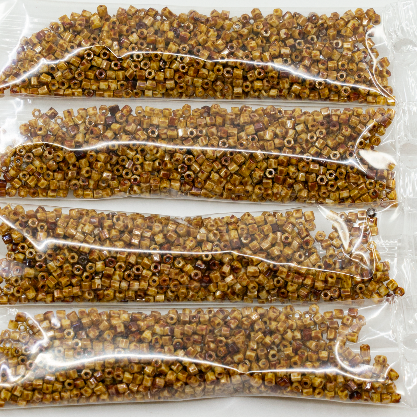 OUTLET 10g/50g TOHO Hexagon Seed Beads, 11/0, Opaque-Lustered Lt Beige Hybrid Picasso (#123L-T), Glass, Czech Republic