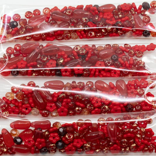 OUTLET 10 grams Glass Bead Mix By Kids, size mix, Red Forget Me Not (), Glass, Czech Republic