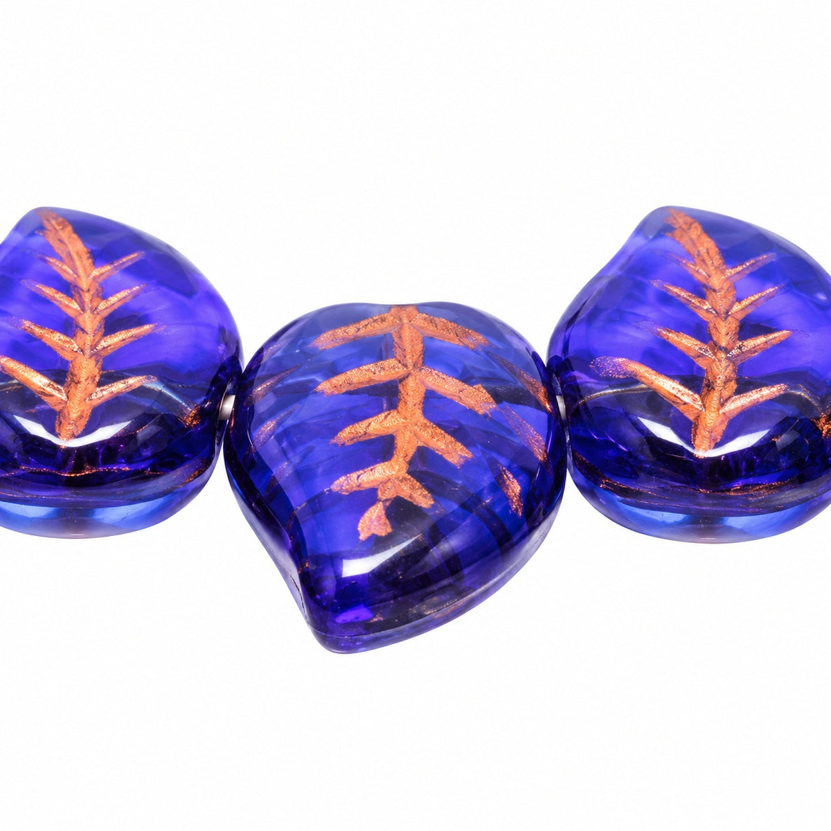Nice Leaf Beads, Transparent Blue Gold Lined (30080-54202), Glass, Czech Republic