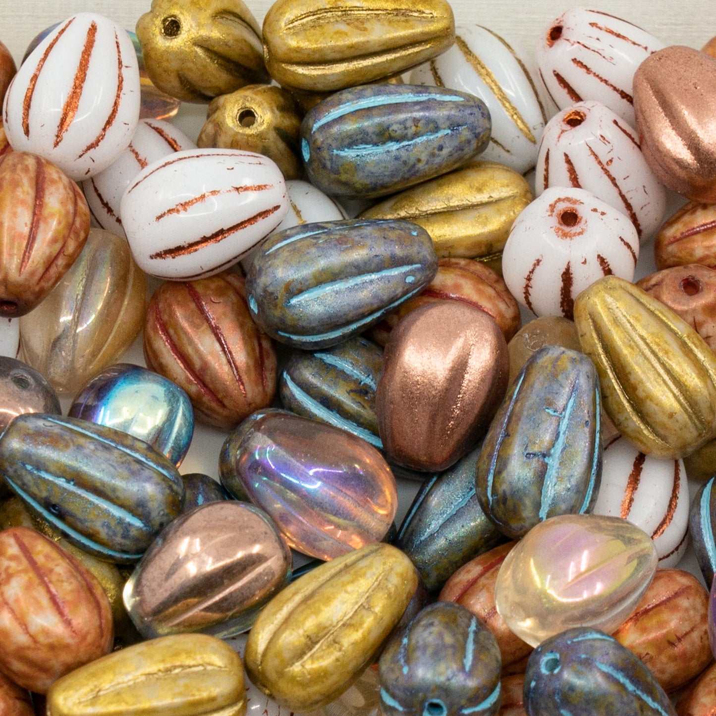 OUTLET 10 grams Drop Melon Beads, 11 x 9 mm, Mixed Colors (mix), Glass, Czech Republic