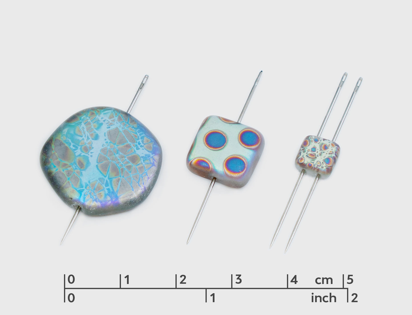 Mix of Unique Czech Bohemia Glass Pressed Beads, Light Blue AB Sliperit, Patterned, Matte and Glossy, FAN-03