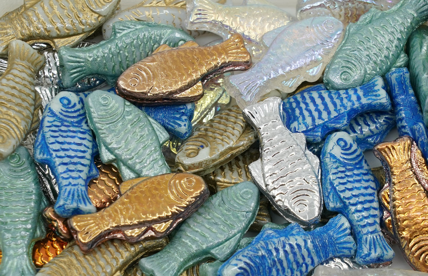 Big Fish Bead Mix, 24 x 12mm - Color Mix Blue Gold Shade