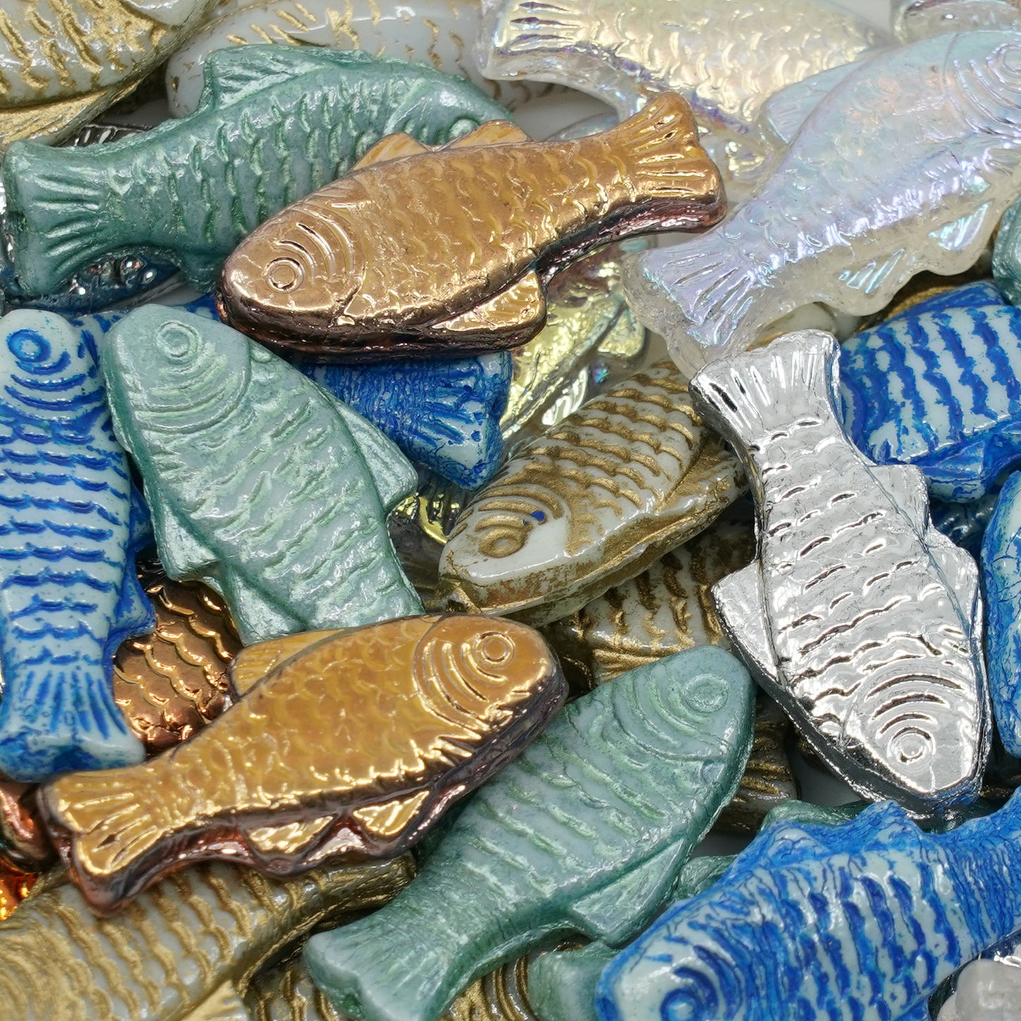 Big Fish Beads 24 x 11 mm, Blue Shades Mix