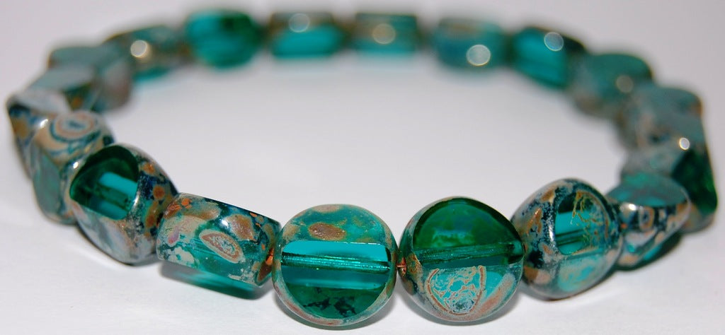 Table Cut Beads Roof, Transparent Aqua Picasso (12-60210-43400), Glass, Czech Republic ~ STRANDED