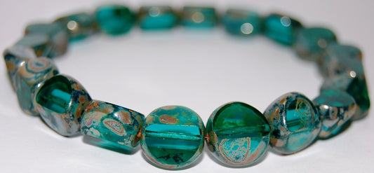 Table Cut Beads Roof, Transparent Aqua Picasso (12-60210-43400), Glass, Czech Republic ~ STRANDED