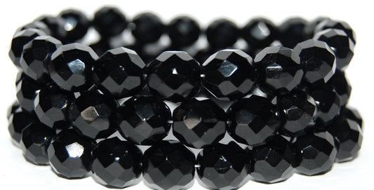 Fire Polished Round Faceted Beads, Black (23980), Glass, Czech Republic