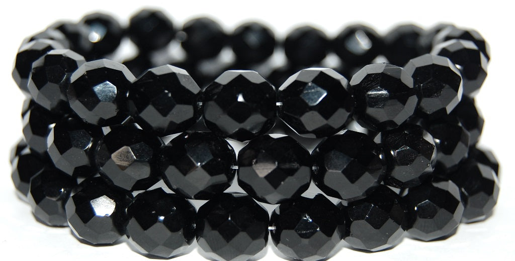 OUTLET 10 grams Faceted Round Fire Polished Beads, Black (23980), Glass, Czech Republic