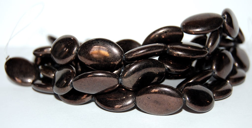 Flat Oval Pressed Glass Beads, Black Bronze (23980-14415), Glass, Czech Republic