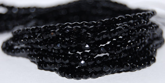 Fire Polished Round Faceted Beads, Black (23980), Glass, Czech Republic