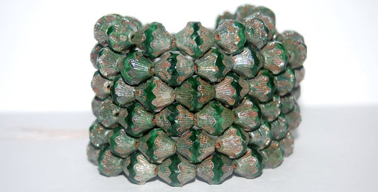 OUTLET 10 grams Faceted Fire Polished Lanthern Cathedral Beads, 11 x 11 mm, Mixed Emerald Crystal Picasso (56100-43400), Glass, Czech Republic