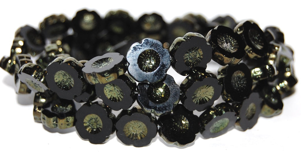 OUTLET 10 grams Table Cut Hawaii Flower Beads, 14 x 14 mm, Black Luster Red Full Coated (23980-14495), Glass, Czech Republic