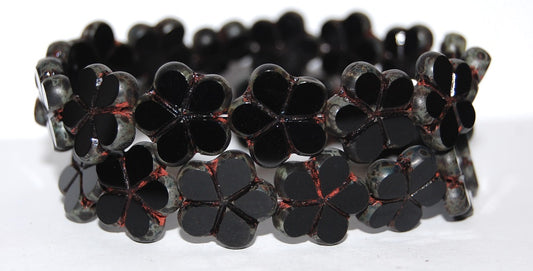 アウトレット 10グラム テーブルカットフラワービーズ、17 x 17 mm、ブラックトラバーチン（23980-86800）、ガラス、チェコ共和国