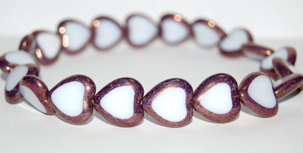 テーブルカットハートビーズ、チョークホワイトブロンズ（03000-14415）、ガラス、チェコ共和国～STRANDED