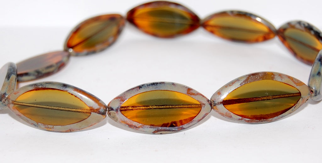 OUTLET 10 grams Table Cut Oval Beads, 36 x 18 mm, Mix Orange Brown Picasso (37101-43400), Glass, Czech Republic