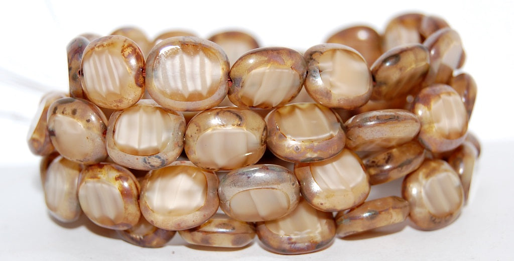 OUTLET 10 grams Table Cut Round Candy Beads, 14 x 12 mm, Silky Beige Picasso (16007-43400), Glass, Czech Republic