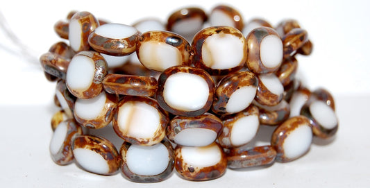 Table Cut Round Candy Beads, Dark Beige Picasso (07193-43400), Glass, Czech Republic