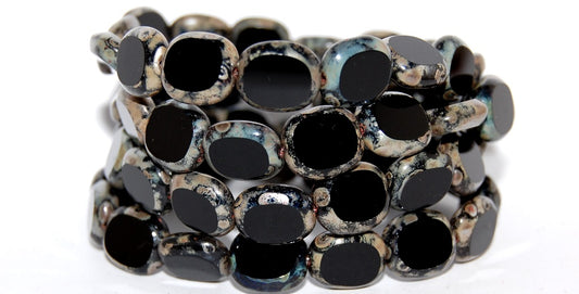 Table Cut Round Candy Beads, Black Picasso (23980-43400), Glass, Czech Republic