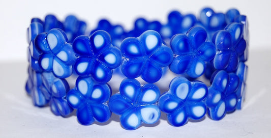 Table Cut Flower Beads, Blue White Mix Matte (37005-M), Glass, Czech Republic