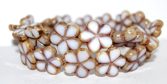 Table Cut Flower Beads, Mixed White Lavender Picasso (07224-43400), Glass, Czech Republic