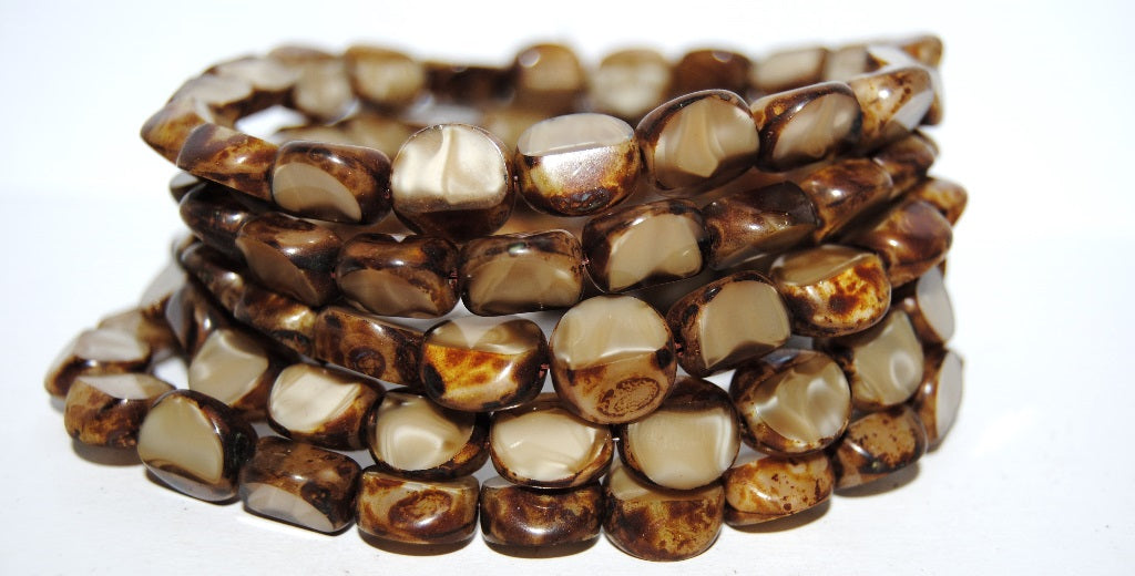 テーブルカットビーズルーフ、16027 Travertin (12-16027-86800)、ガラス、チェコ共和国 ~ STRANDED